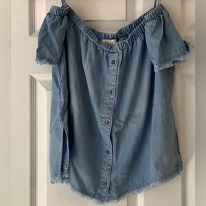 Bella Dahl Light Blue Off-Shoulder Button Front Top